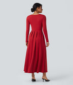Scoop Neck Long Sleeve Flare Maxi Casual Dress with Pockets — Emboldened — view 2