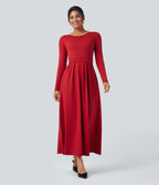 Scoop Neck Long Sleeve Flare Maxi Casual Dress with Pockets — Emboldened — view 3