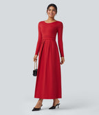 Scoop Neck Long Sleeve Flare Maxi Casual Dress with Pockets — Emboldened — view 6