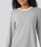 Round Neck Long Sleeve Stripes Relaxed Casual Top — Mist Grey Stripe — view 5