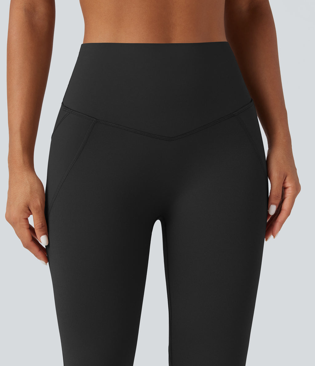 High-waisted Tummy Control Butt-lifting Training 7/8 Leggings with Pockets — Black — view 4