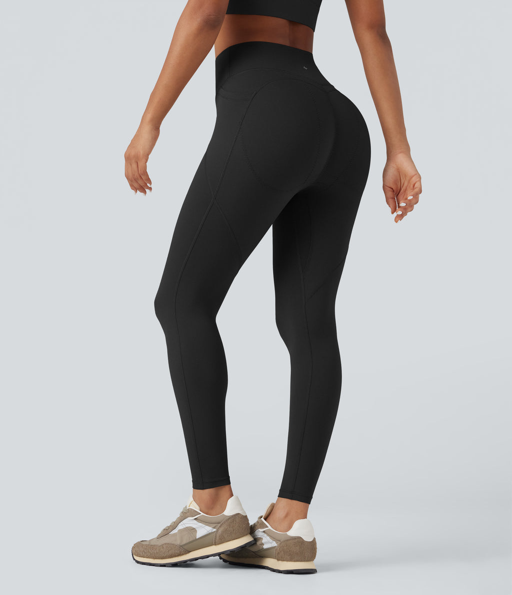 High-waisted Tummy Control Butt-lifting Training 7/8 Leggings with Pockets — Black — view 2