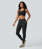 High-waisted Tummy Control Butt-lifting Training 7/8 Leggings with Pockets — Black — view 8
