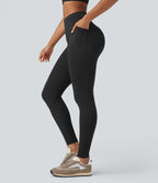 High-waisted Tummy Control Butt-lifting Training 7/8 Leggings with Pockets — Black — view 1