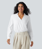 V Neck Long Sleeve Quick Dry Work Shirt Bodysuit — White — view 1