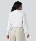 V Neck Long Sleeve Quick Dry Work Shirt Bodysuit — White — view 3