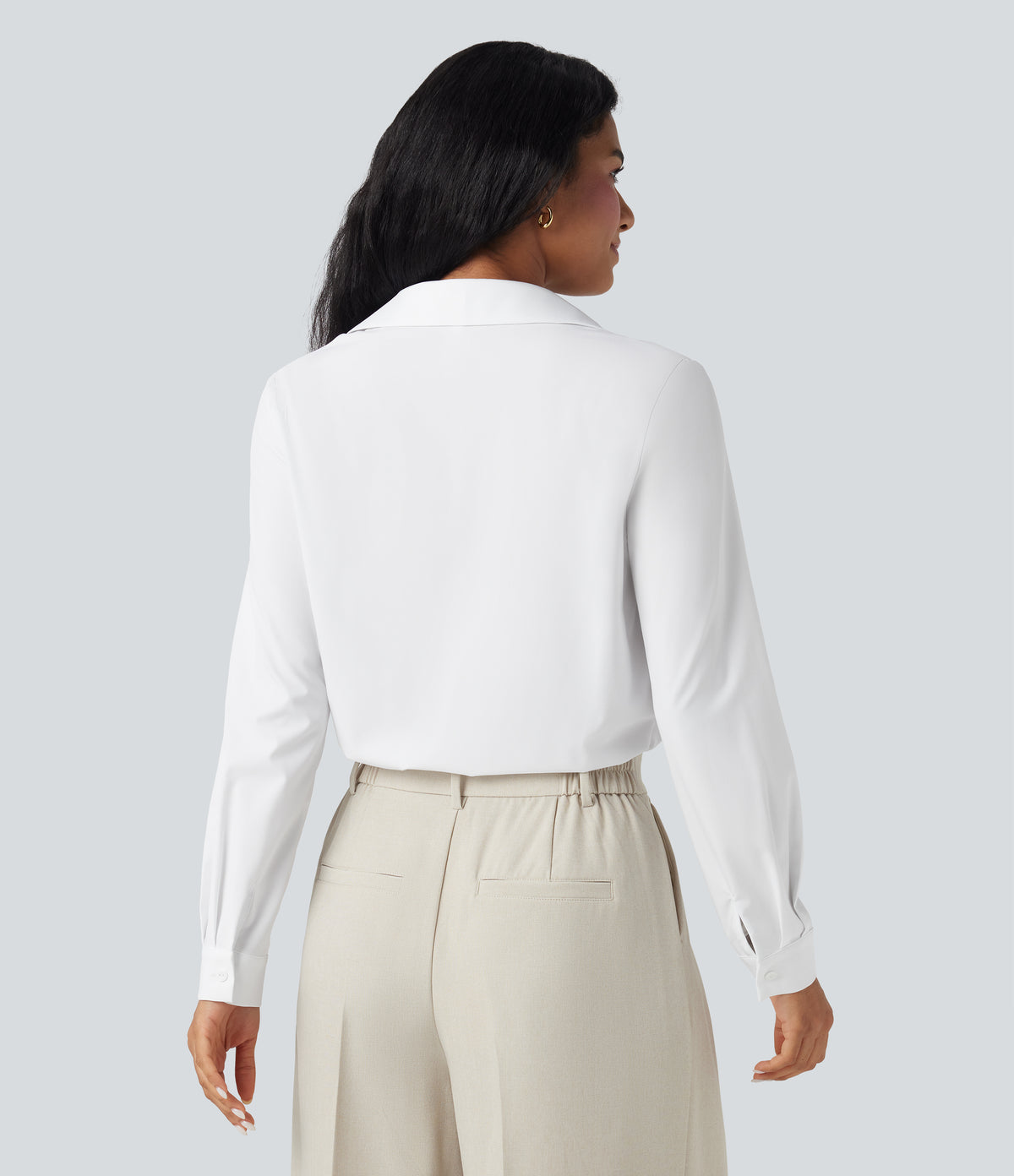 V Neck Long Sleeve Quick Dry Work Shirt Bodysuit — White — view 3