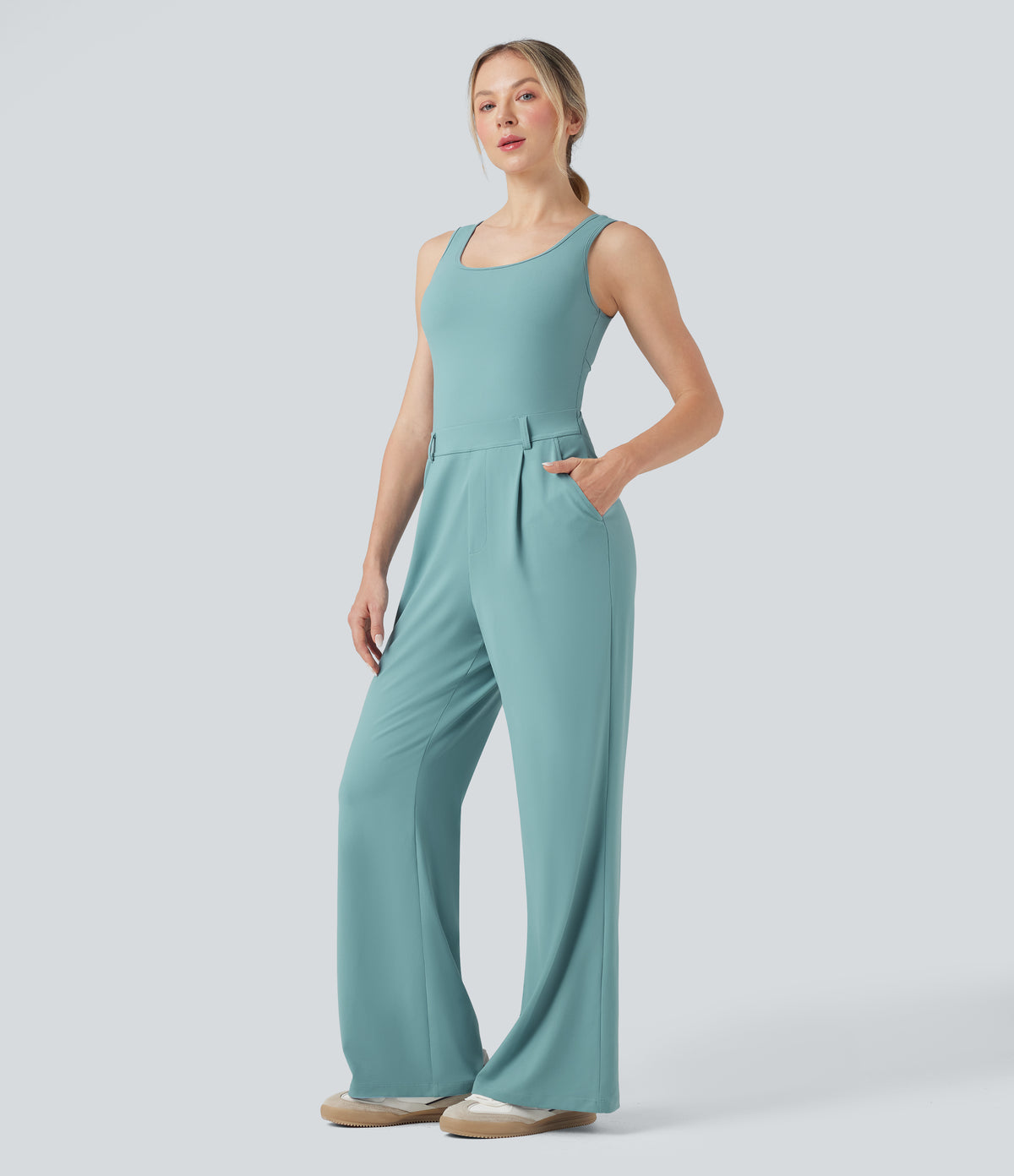 Crossover Casual Jumpsuit with Pockets-Edition — Nile Blue — view 3