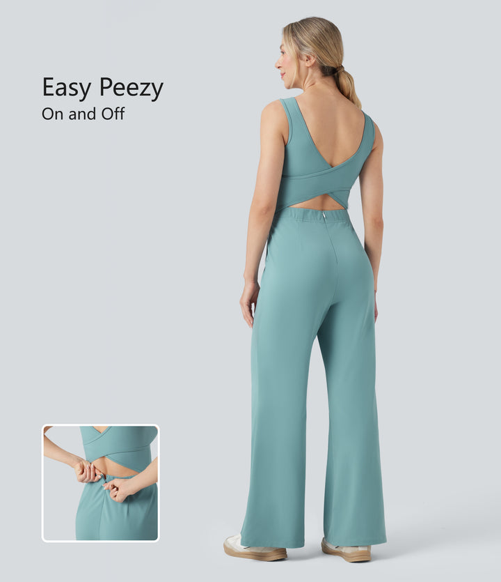 Crossover Casual Jumpsuit with Pockets-Edition — Nile Blue — view 1