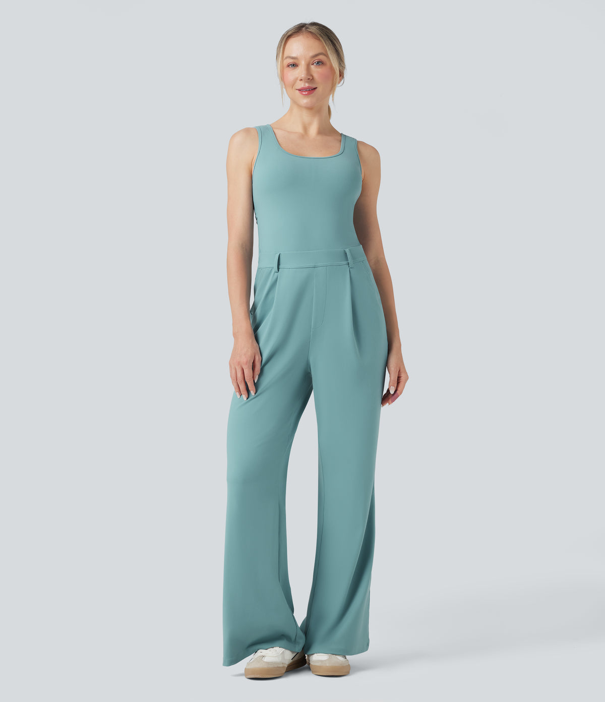 Crossover Casual Jumpsuit with Pockets-Edition — Nile Blue — view 2
