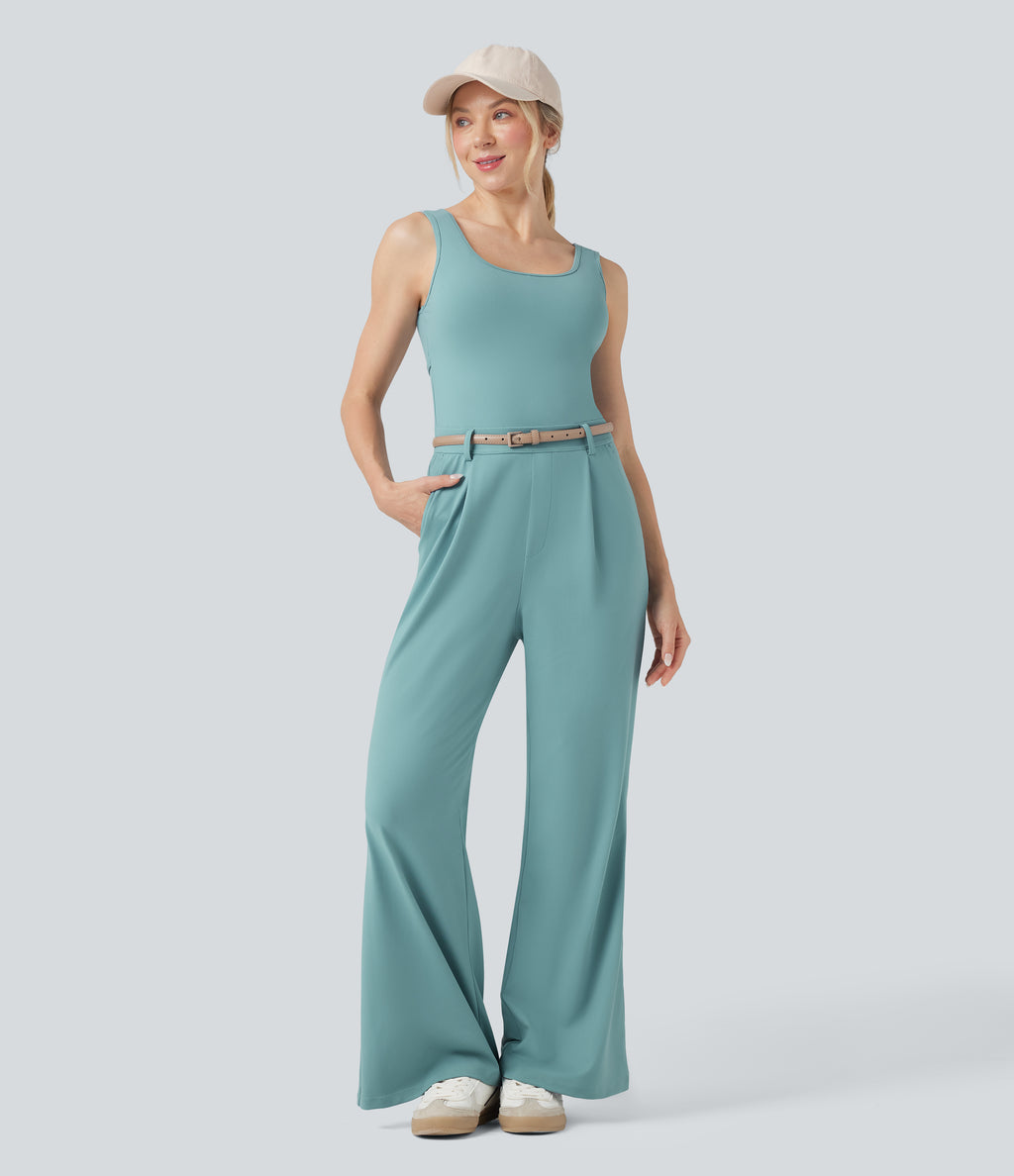 Crossover Casual Jumpsuit with Pockets-Edition — Nile Blue — view 7