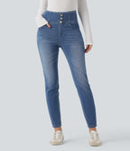 High-waisted Casual Skinny Jeans with Pockets — Blue Jasper Denim — view 3