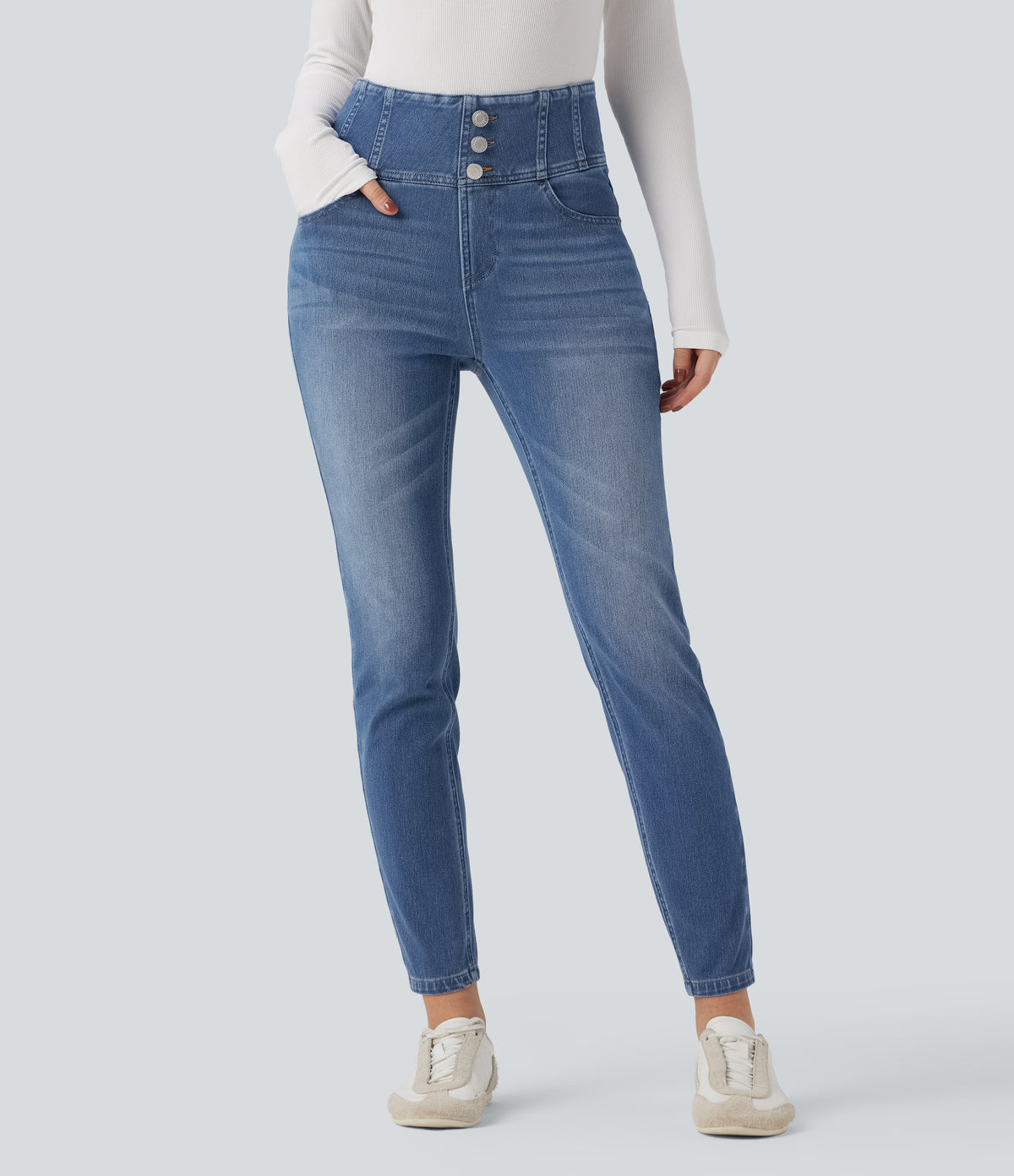 High-waisted Casual Skinny Jeans with Pockets — Blue Jasper Denim — view 3