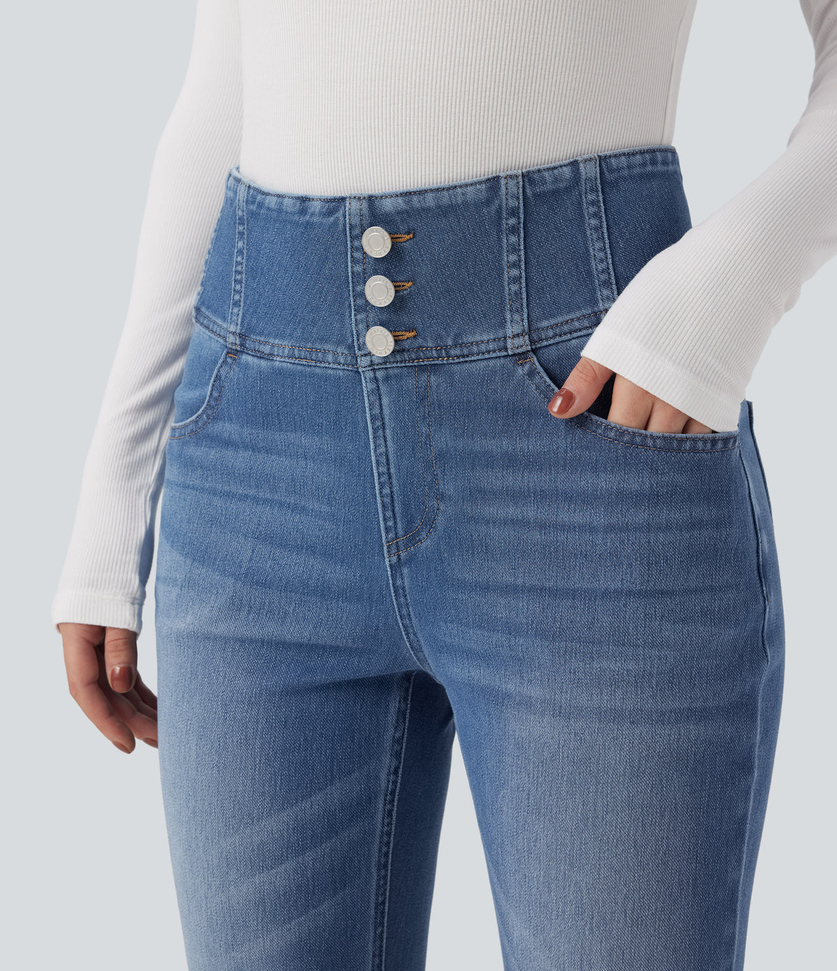 High-waisted Casual Skinny Jeans with Pockets — Blue Jasper Denim — view 4