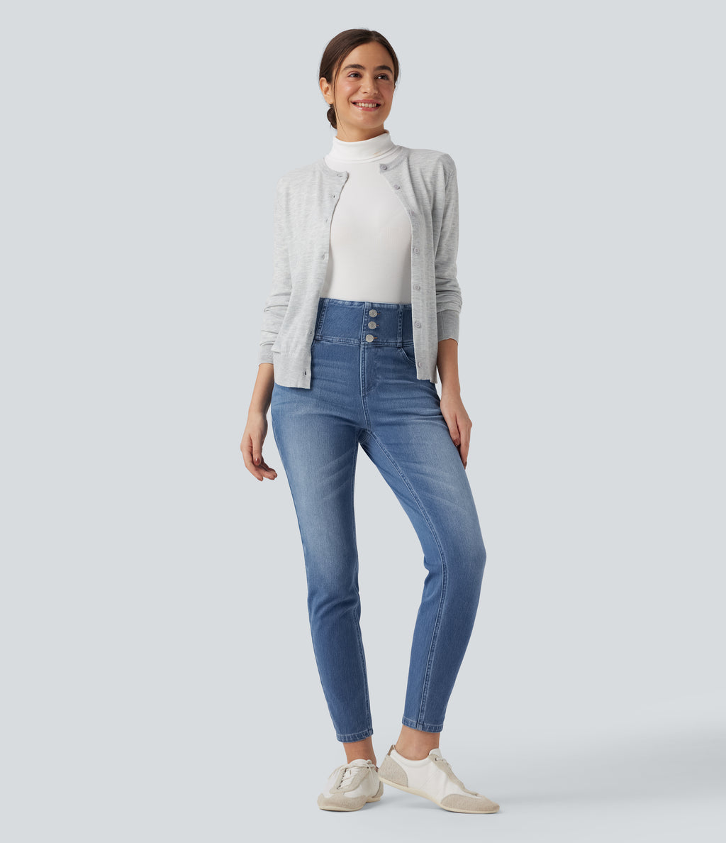 High-waisted Casual Skinny Jeans with Pockets — Blue Jasper Denim — view 6
