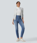 High-waisted Casual Skinny Jeans with Pockets — Blue Jasper Denim — view 6