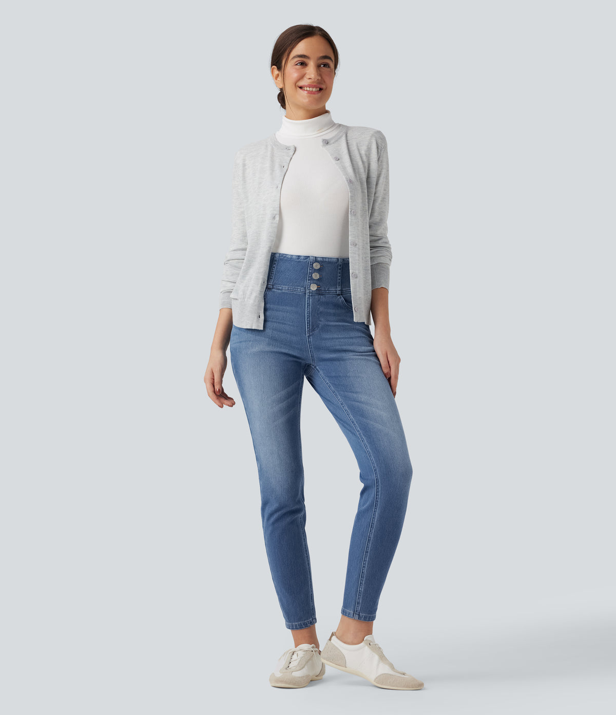 High-waisted Casual Skinny Jeans with Pockets — Blue Jasper Denim — view 6