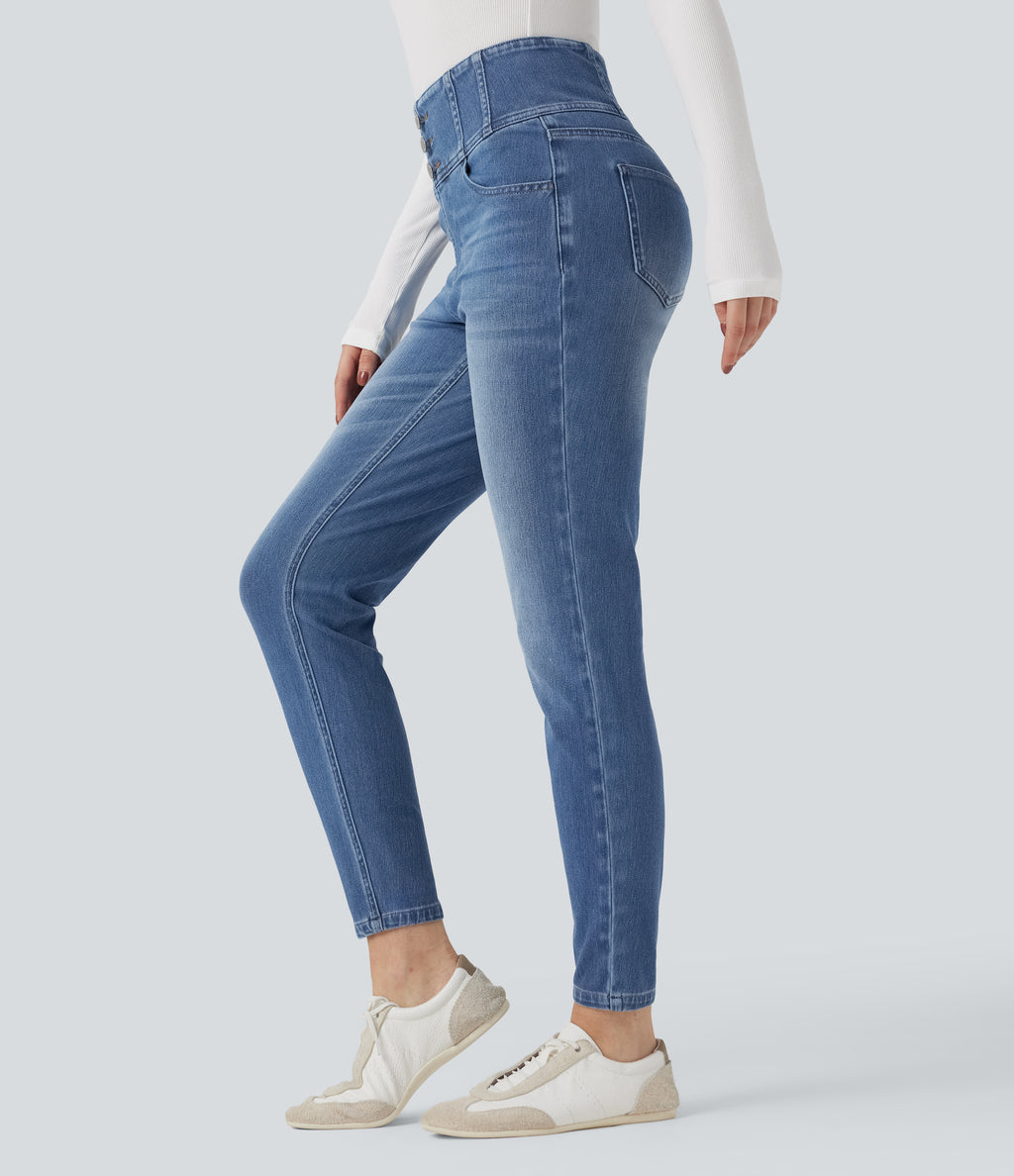 High-waisted Casual Skinny Jeans with Pockets — Blue Jasper Denim — view 1