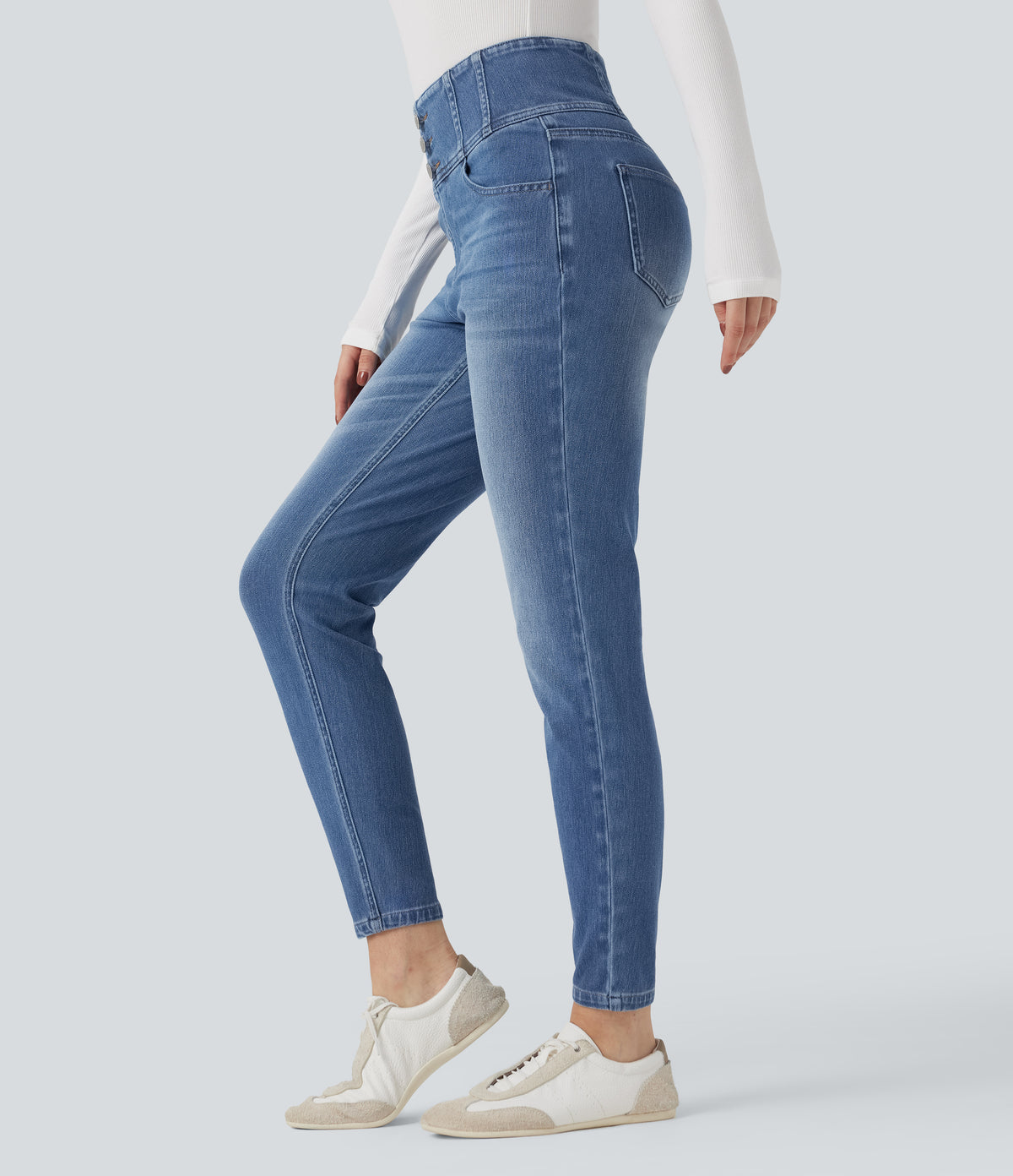 High-waisted Casual Skinny Jeans with Pockets — Blue Jasper Denim — view 1