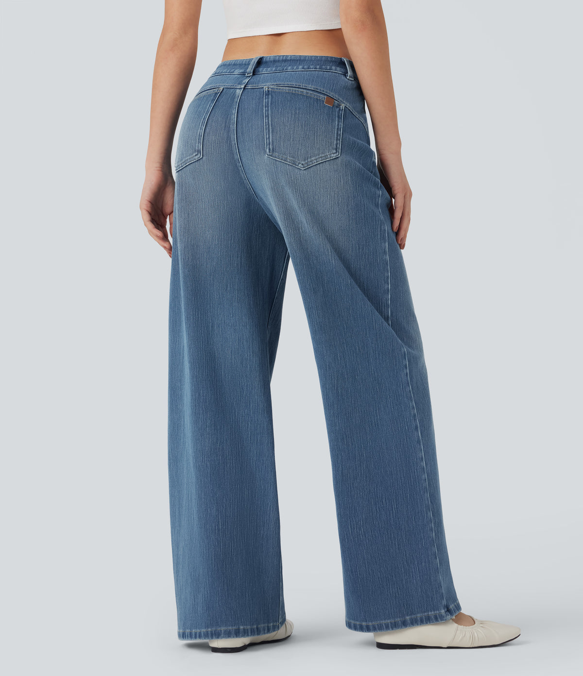 Mid Rise Wide Leg Washed Casual Jeans with Pockets — Blue Jasper Denim — view 2
