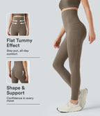 Super High Waisted Tummy Control Fishbone Shaping Training Leggings with Pockets — Dawn Brown — view 1