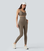 Super High Waisted Tummy Control Fishbone Shaping Training Leggings with Pockets — Dawn Brown — view 7