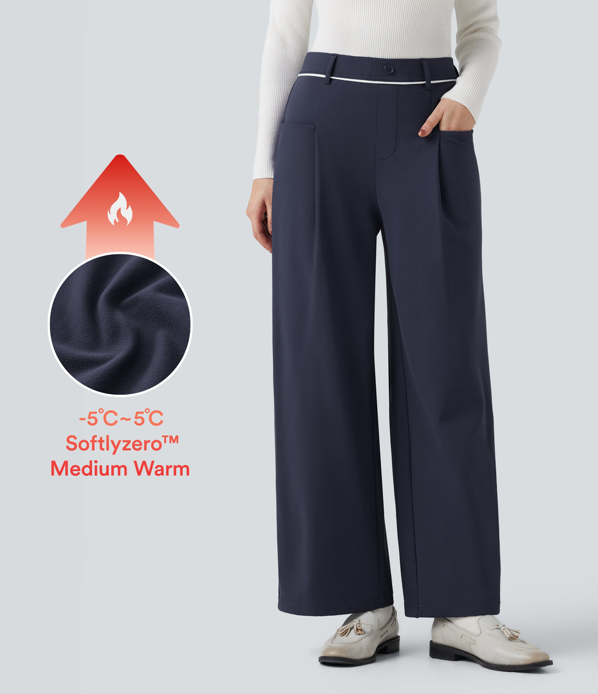 Plush Thermal Mid Rise Straight Leg Work Trousers with Pockets — Overture — view 1