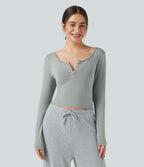 Henley Neck Long Sleeve Lounge Top — Belgian Block — view 1