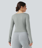 Henley Neck Long Sleeve Lounge Top — Belgian Block — view 2