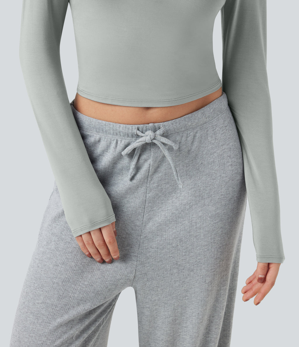 Henley Neck Long Sleeve Lounge Top — Belgian Block — view 5