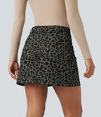 High Waisted 2-in-1 Leopard Print Mini Casual Skirt with Pocket — Green Leopard Print — view 2