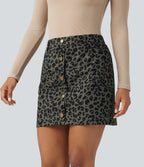 High Waisted 2-in-1 Leopard Print Mini Casual Skirt with Pocket — Green Leopard Print — view 4