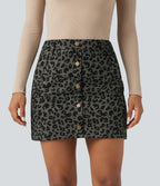 High Waisted 2-in-1 Leopard Print Mini Casual Skirt with Pocket — Green Leopard Print — view 3