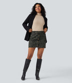 High Waisted 2-in-1 Leopard Print Mini Casual Skirt with Pocket — Green Leopard Print — view 7