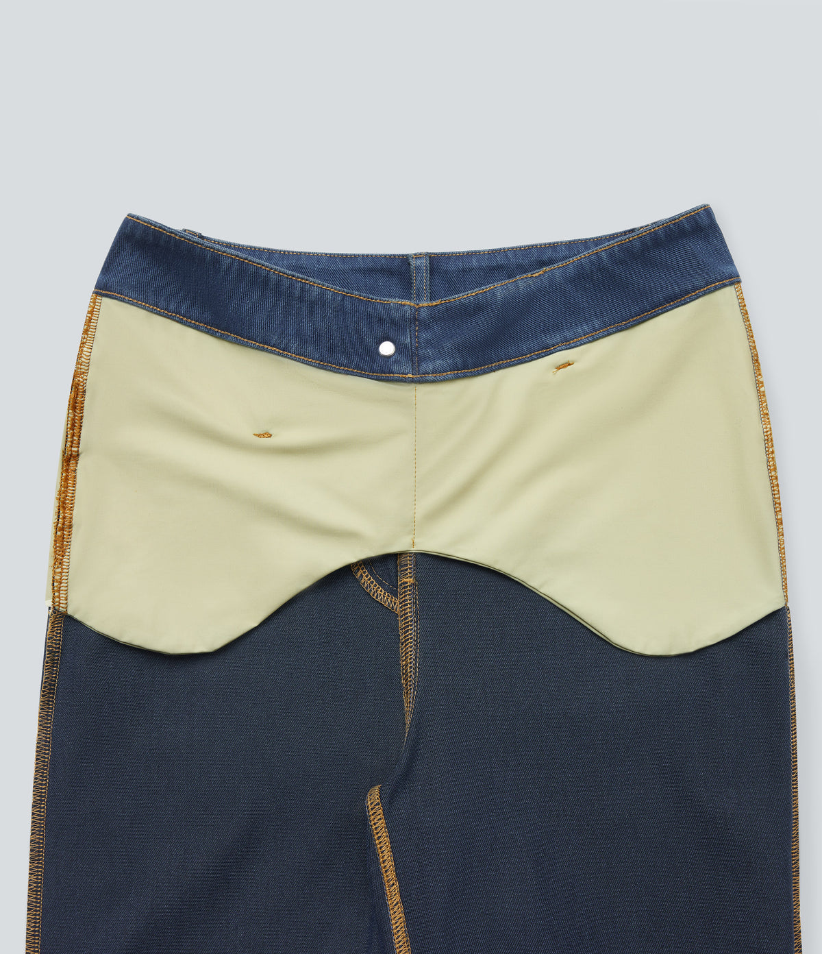 Mid Rise Crossover Tummy Control Straight Leg Casual Jeans with Pockets — Blue Surf Denim — view 7