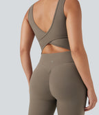 V Neck Tummy Control Butt Lifting Workout Jumpsuit with Pockets — Dawn Brown — view 4