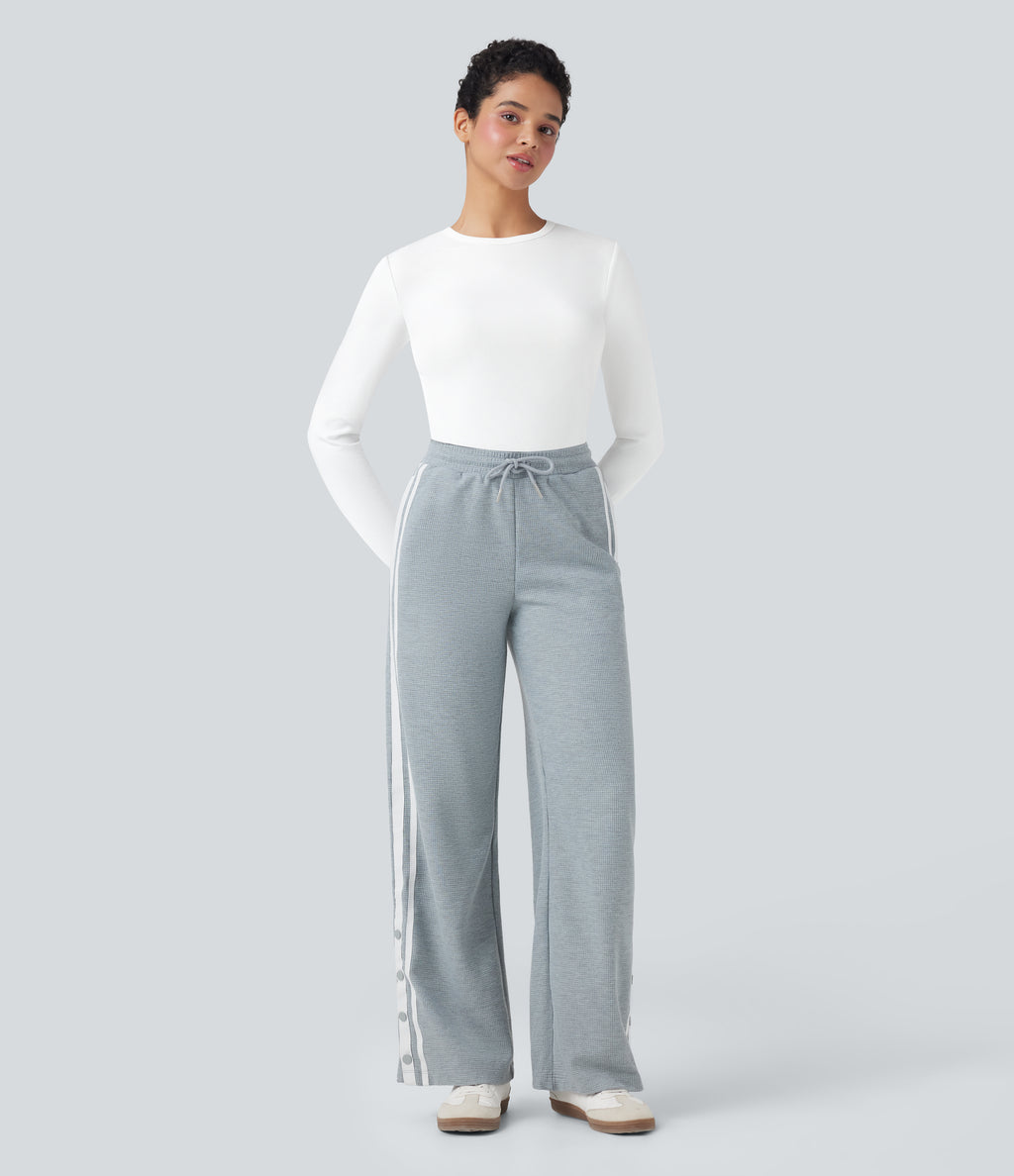 Ribbed Knit Round Neck Long Sleeve Casual Top — White — view 5