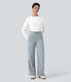 Ribbed Knit Round Neck Long Sleeve Casual Top — White — view 5