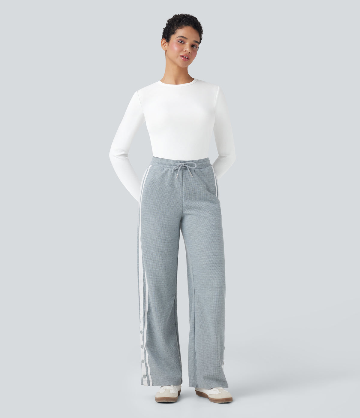 Ribbed Knit Round Neck Long Sleeve Casual Top — White — view 5