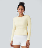 Plush Long Sleeve Ruched Yoga Sports Top — Solitary Star — view 9