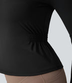 Plush Long Sleeve Ruched Yoga Sports Top — Black — view 4
