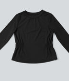 Plush Long Sleeve Ruched Yoga Sports Top — Black — view 7