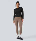 Plush Long Sleeve Ruched Yoga Sports Top — Black — view 6