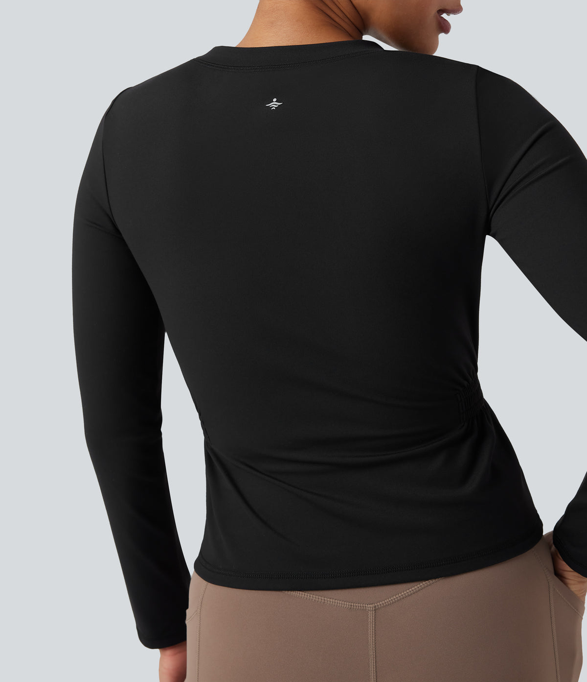 Plush Long Sleeve Ruched Yoga Sports Top — Black — view 5