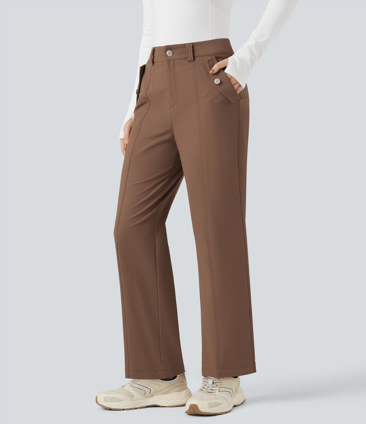 Durable Water Repellent Mid Rise Straight Leg Hiking Trousers with Pockets — Pecan Pie — view 3