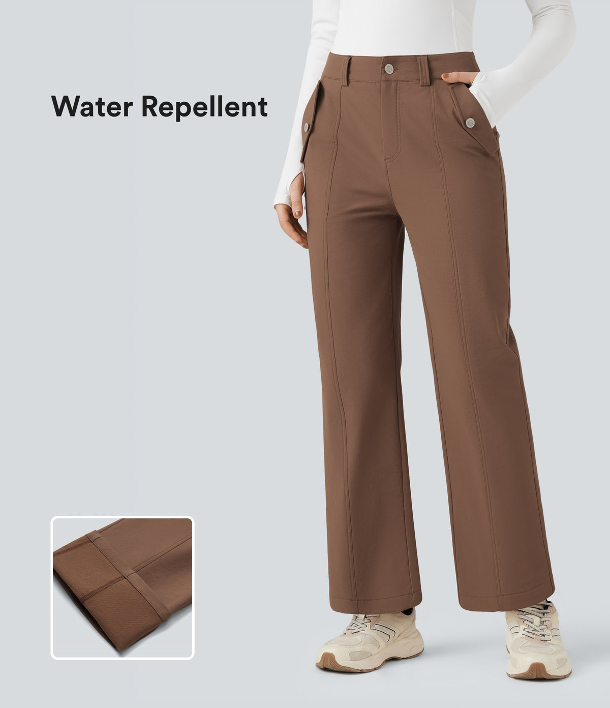 Durable Water Repellent Mid Rise Straight Leg Hiking Trousers with Pockets — Pecan Pie — view 1