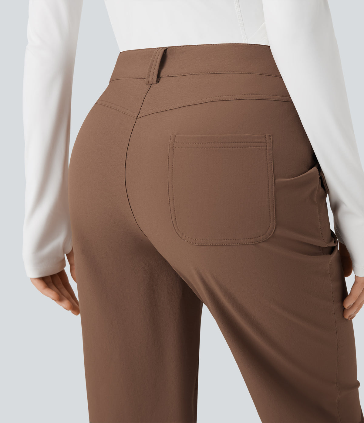 Durable Water Repellent Mid Rise Straight Leg Hiking Trousers with Pockets — Pecan Pie — view 5