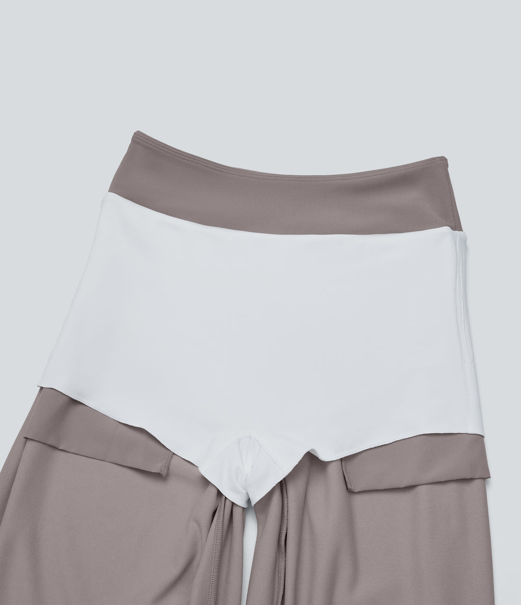 Mid Rise Tummy Control Micro Waffle Work Tapered Trousers with Pockets — Satellite — view 7