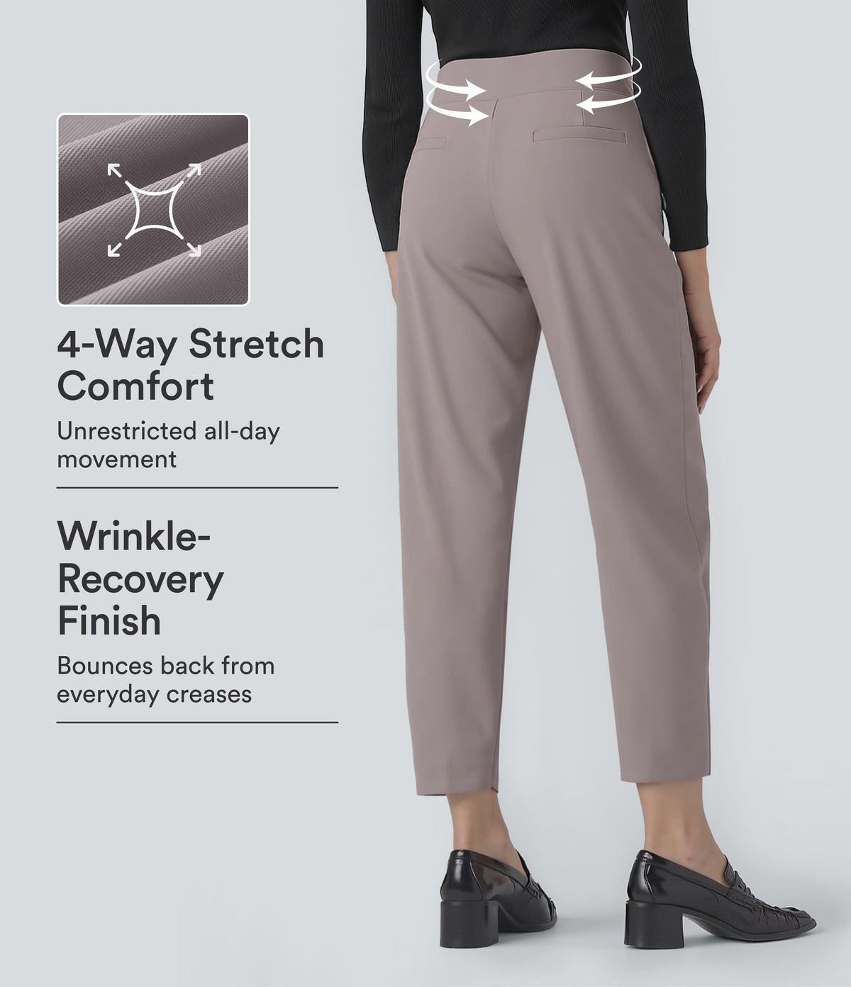 Mid Rise Tummy Control Micro Waffle Work Tapered Trousers with Pockets — Satellite — view 1