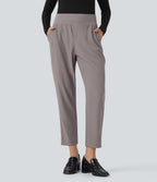 Mid Rise Tummy Control Micro Waffle Work Tapered Trousers with Pockets — Satellite — view 3